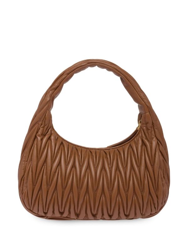 Miu Wander Leather Shoulder Bag in Brown - Miu Miu