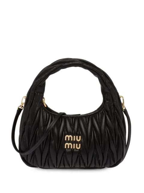 miumiu バッグ ハンドバッグ エナメルピンクベージュ ギャザーバッグ-