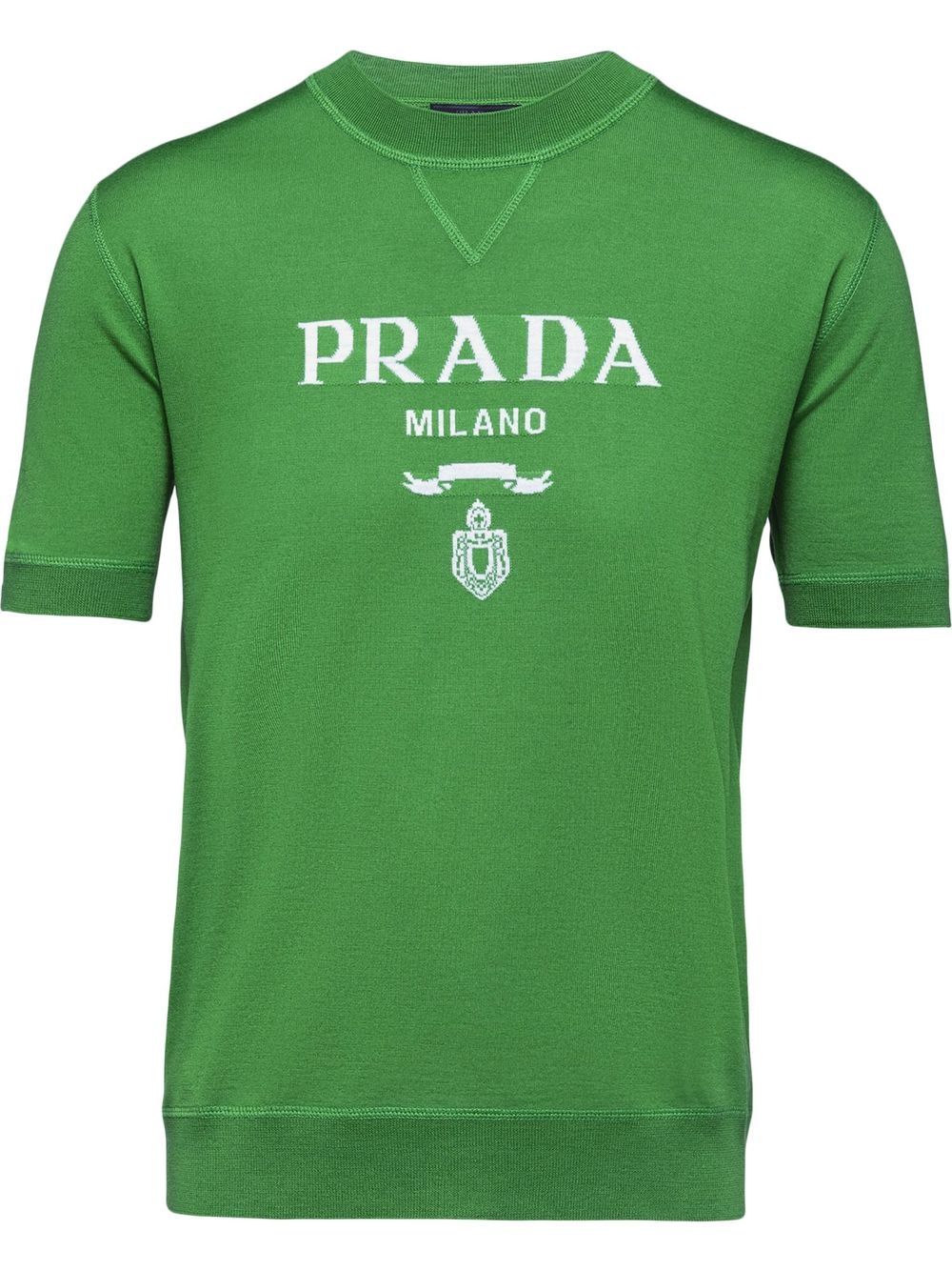 Prada Intarsia Logo Knitted Top In Green