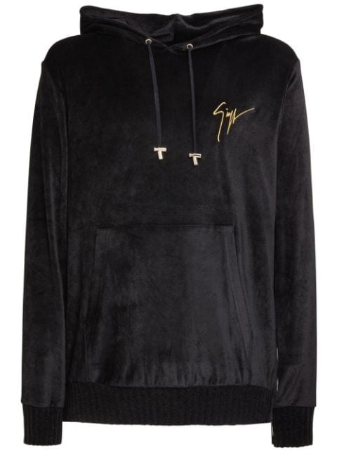 embroidered-logo velvet hoodie