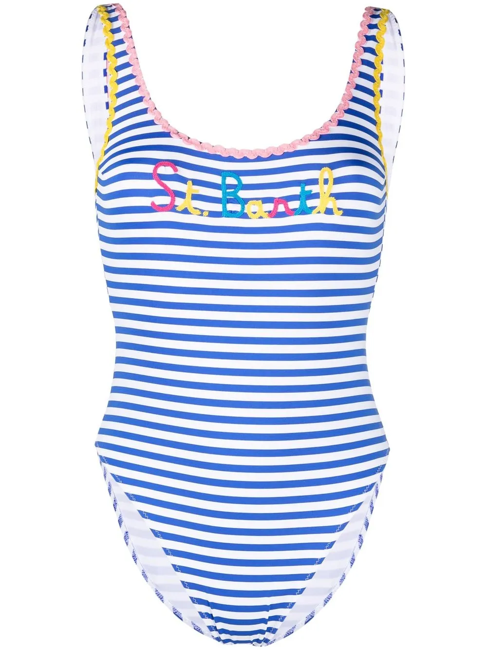 

MC2 Saint Barth Lora striped logo-embroidered swimsuit - White