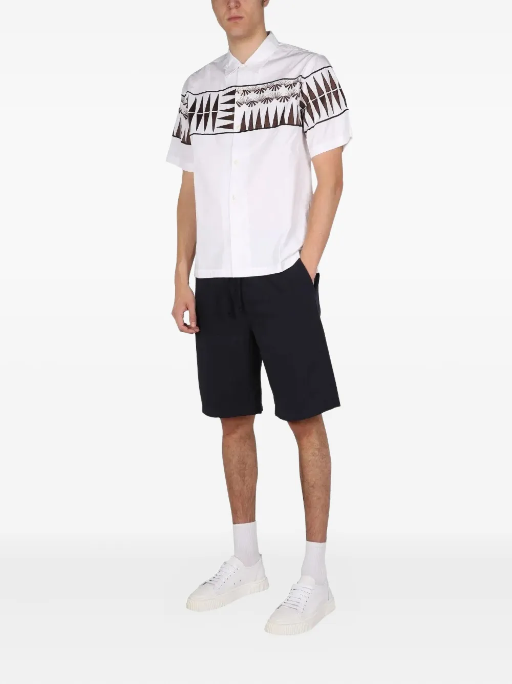 Universal Works Overhemd met geometrische print - Wit