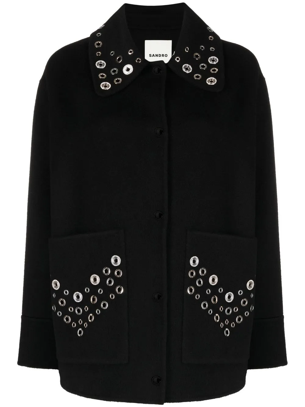 

SANDRO eyelet-detail shirt jacket - Black