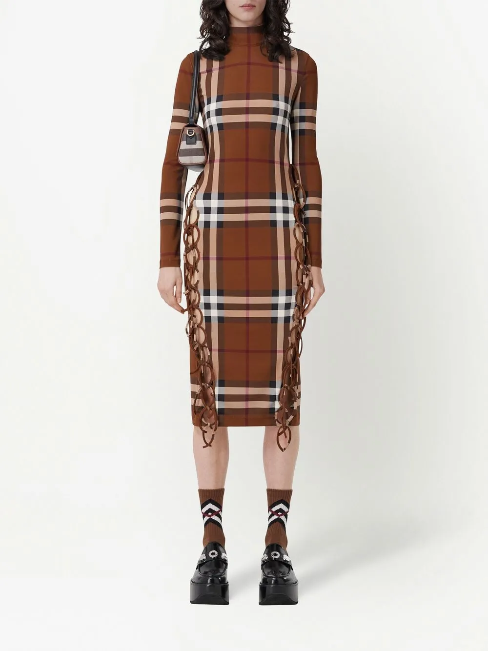 Image 2 of Burberry check-print side-tie midi dress