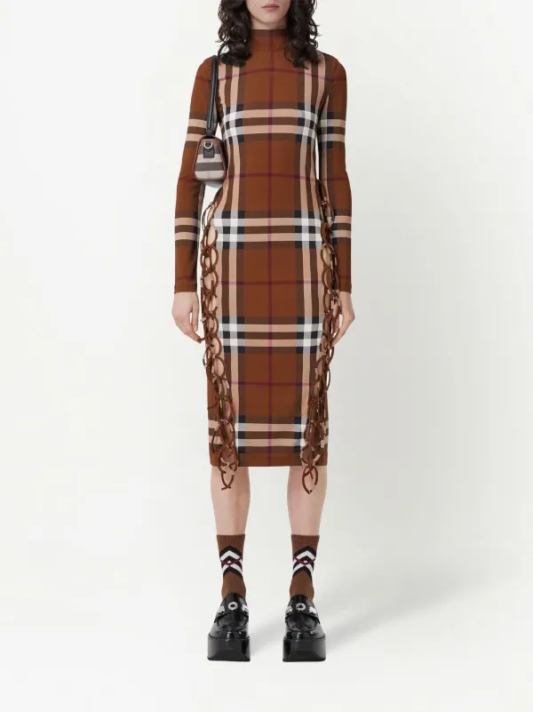 Burberry check print side tie Midi Dress Farfetch