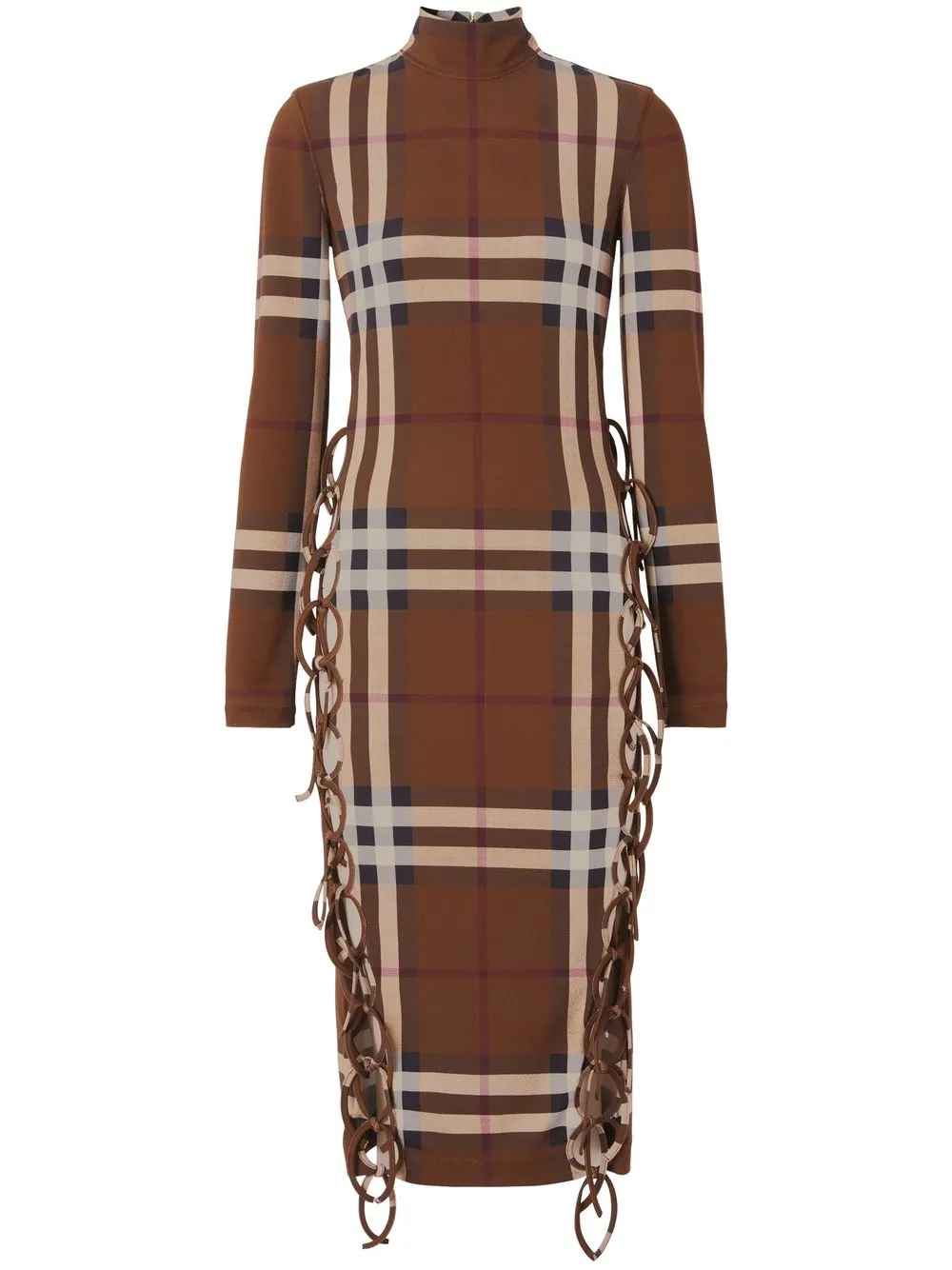 BURBERRY CHECK-PRINT SIDE-TIE MIDI DRESS