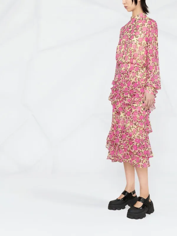 Saloni floral-print Ruffled Dress 