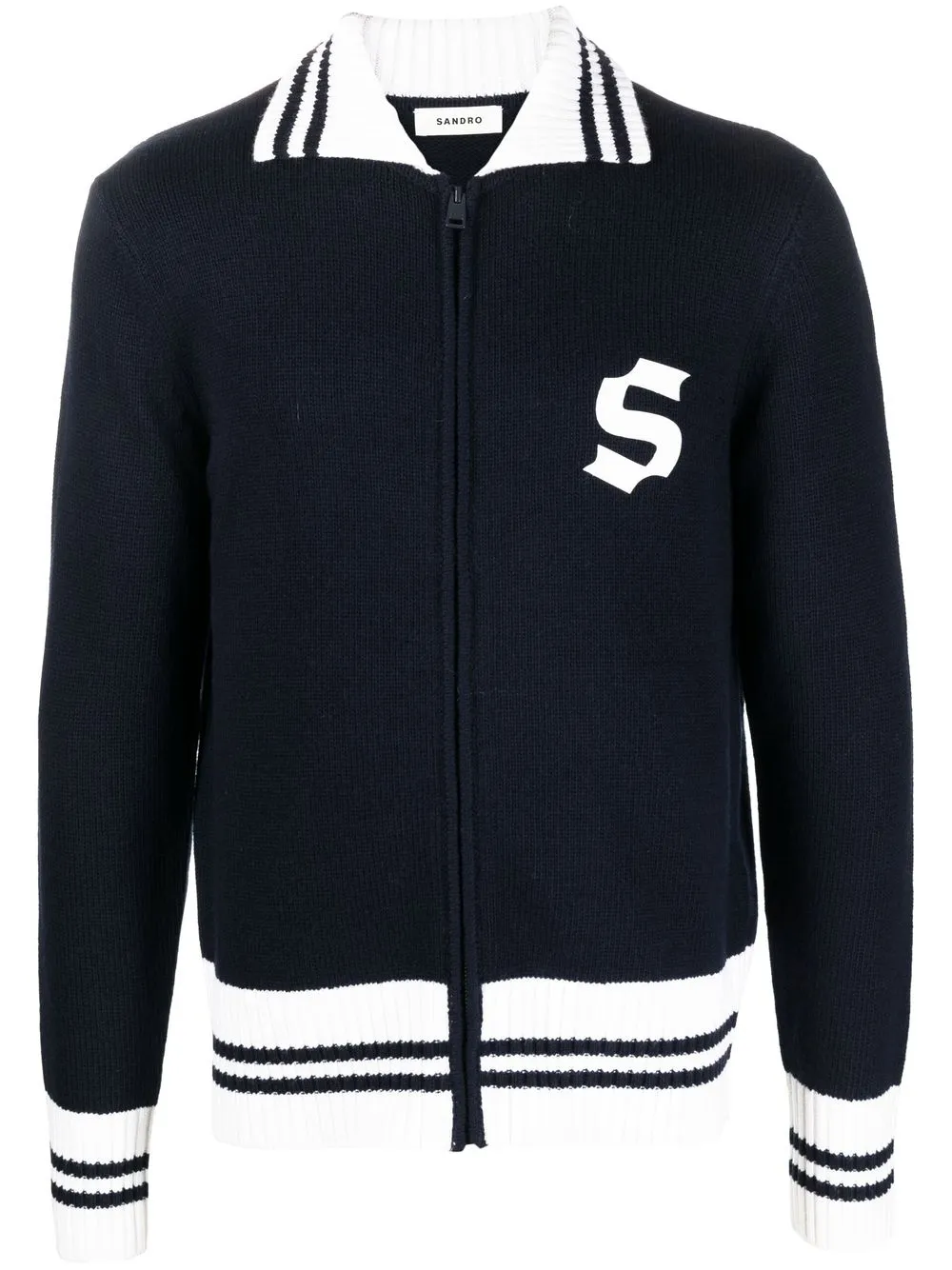 

SANDRO logo-print zip-up cardigan - Blue