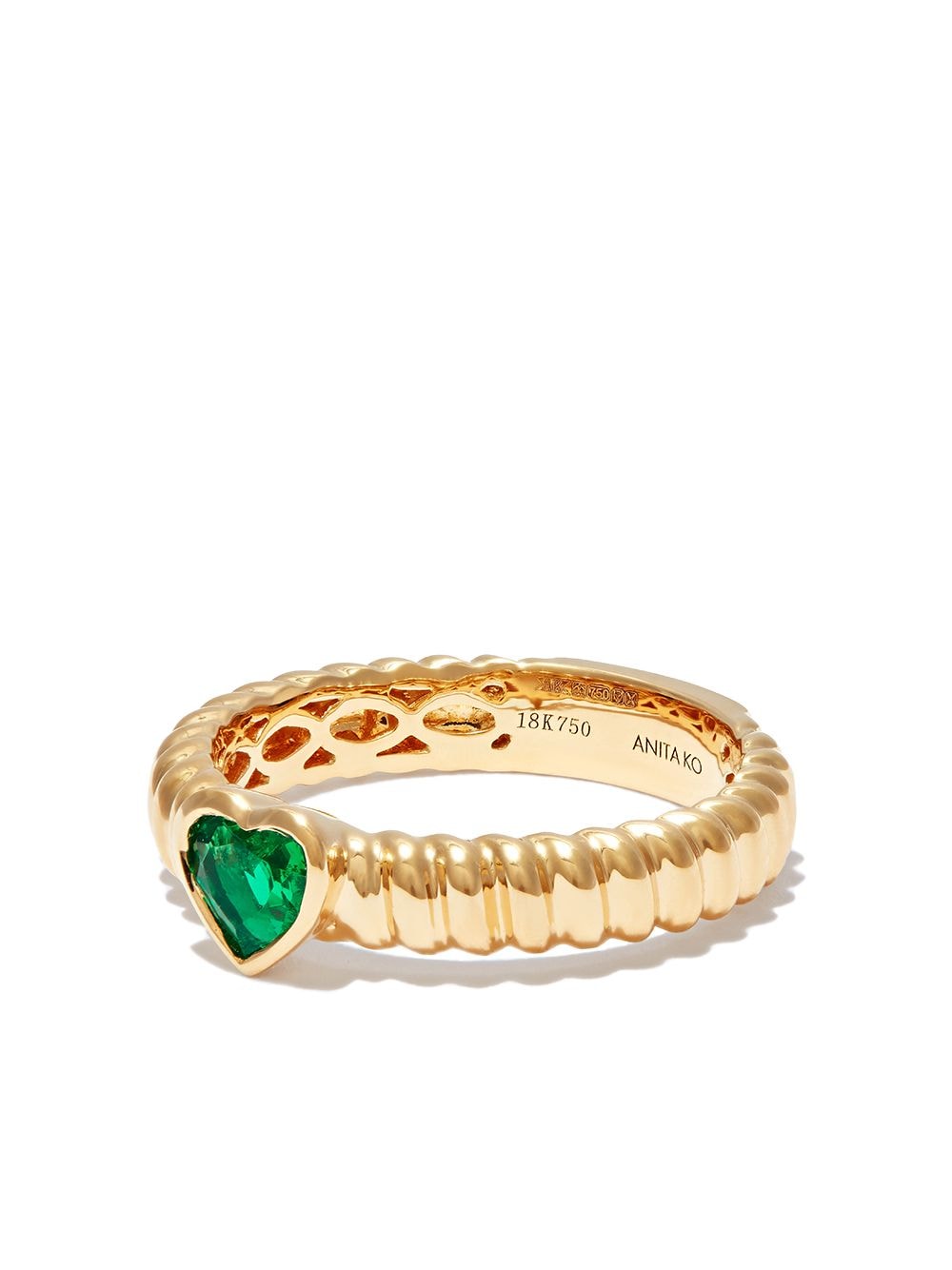 Shop Anita Ko 18kt Yellow Gold Thin Zoe Emerald Heart Ring