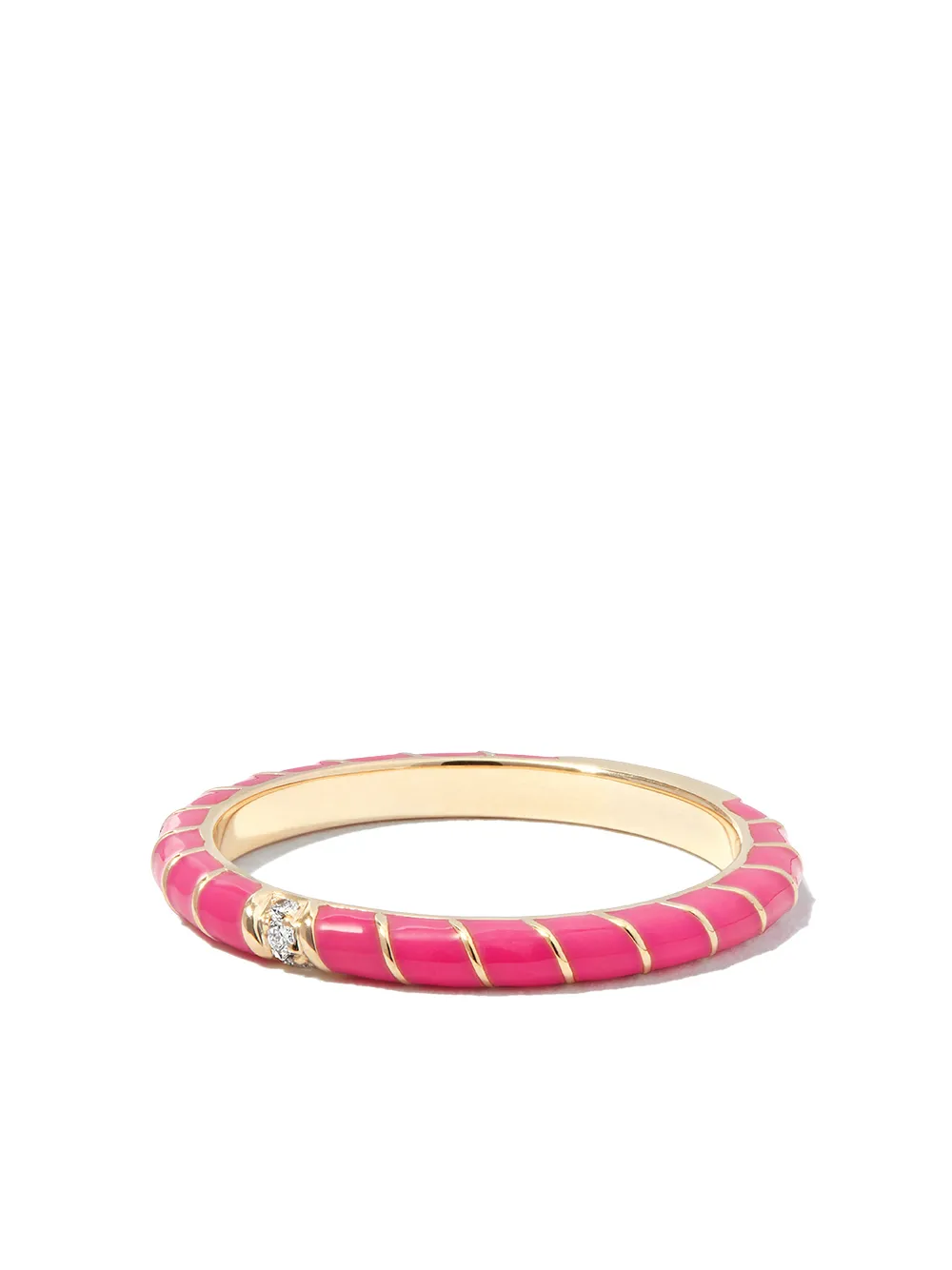 Yvonne Léon 9kt Yellow Gold Alliance Mini Torsade Diamond And Enamel Ring In Gold
