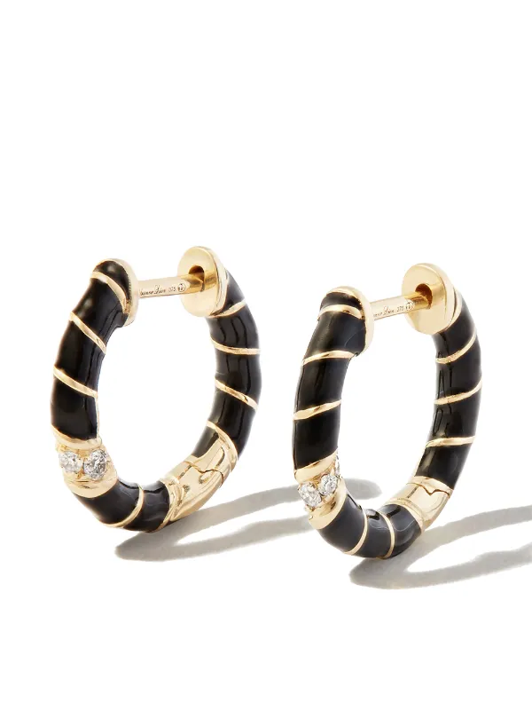Yvonne Léon 9kt Yellow Gold Enamel Diamond Hoop Earrings