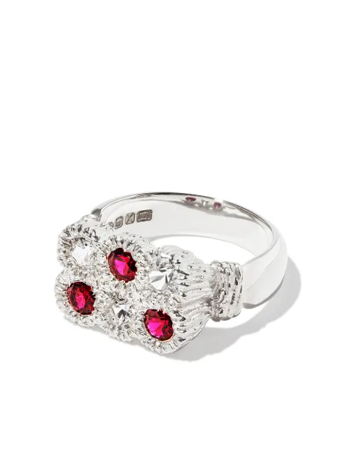 Bleue Burnham anillo de sello Flowers Grow Together en plata de ley con zafiro