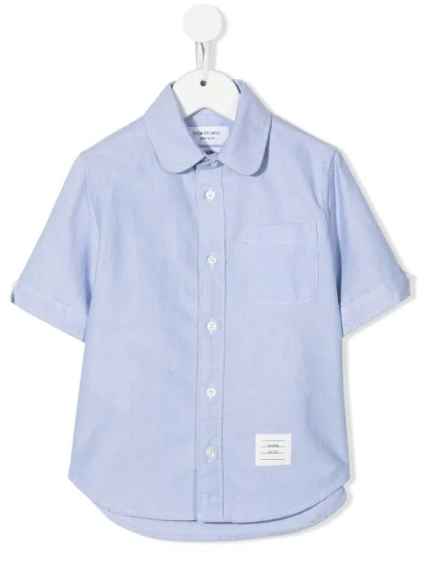 Thom Browne Kids Camisa mangas curtas com patch de logo
