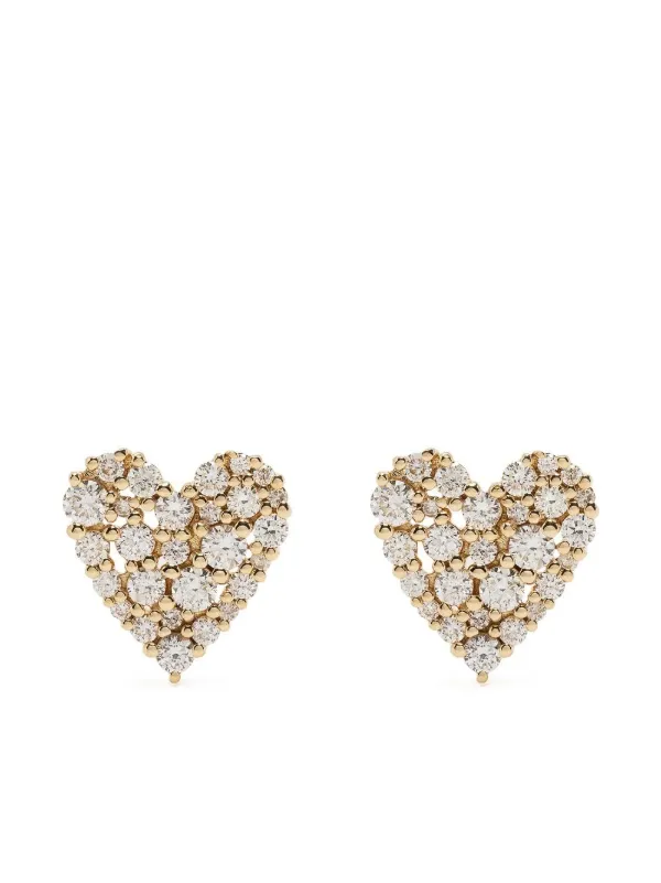Sydney Evan 14kt Yellow Cocktail Heart Diamond Earring in Gold