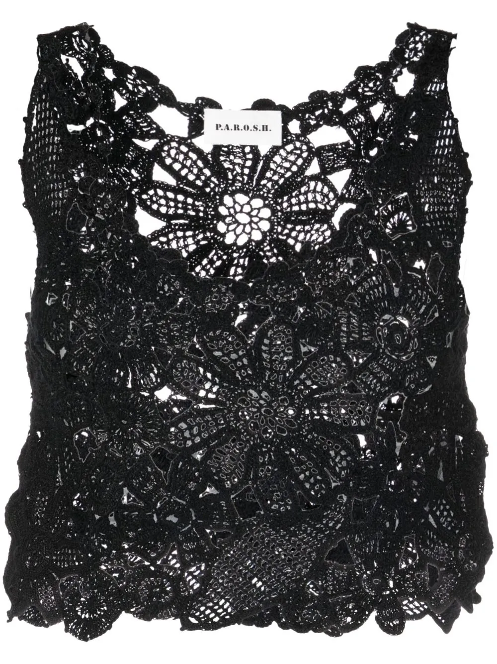 

P.A.R.O.S.H. top corto tejido de crochet - Negro