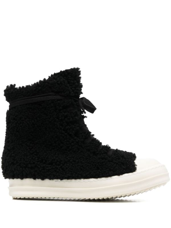 black shearling lace up boots