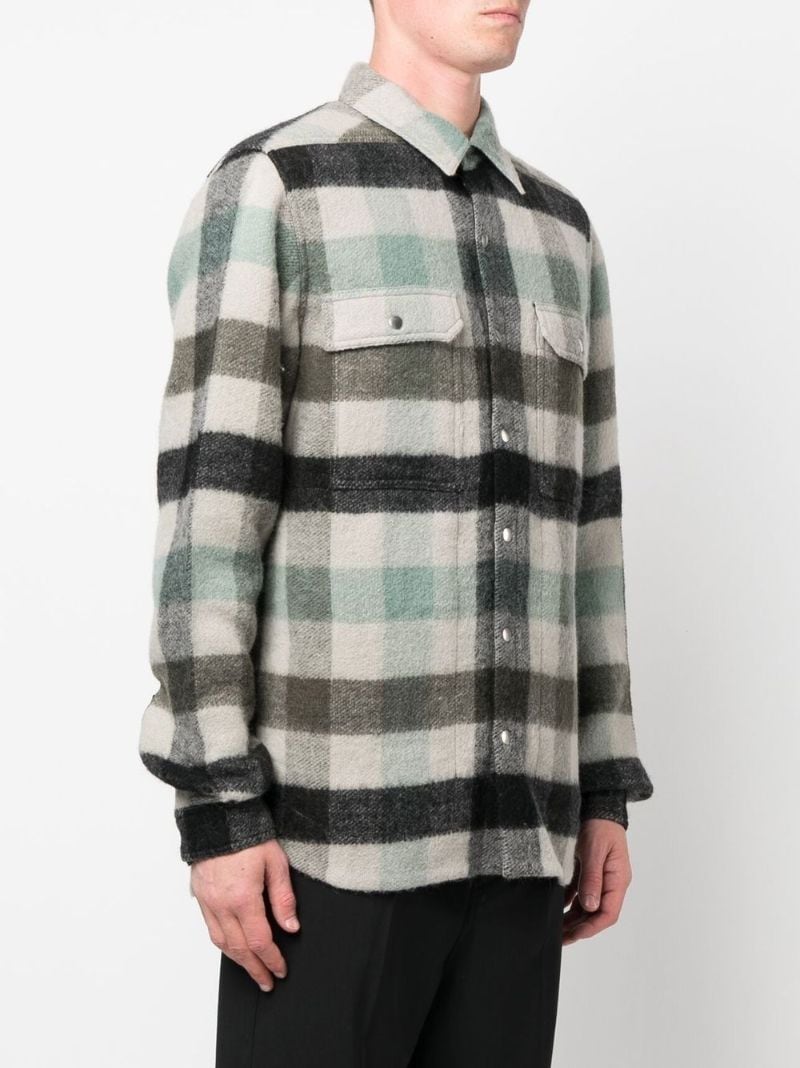 Rick Owens plaid-check print overshirt jacket neutrals | MODES