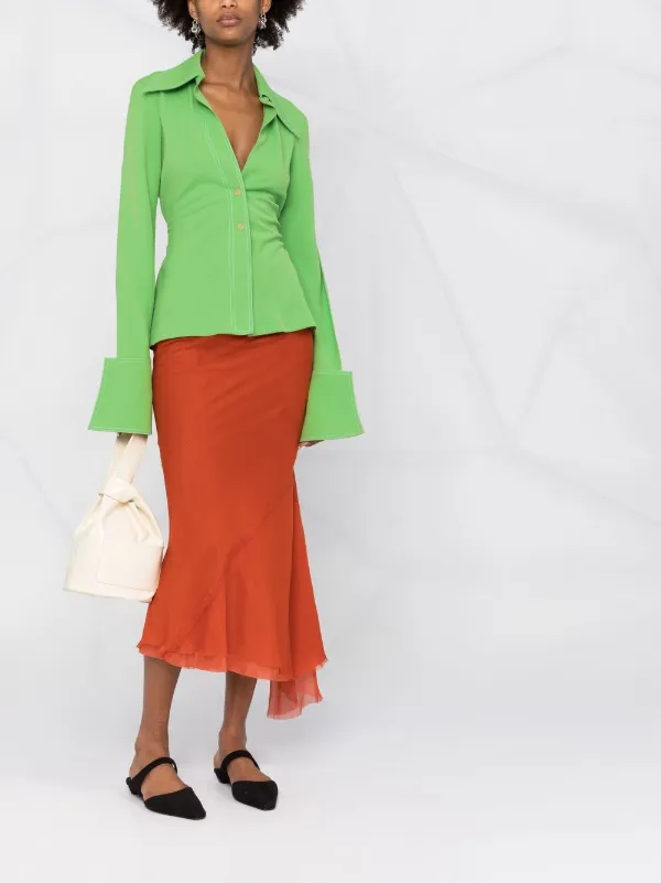 A.W.A.K.E. Mode Oversized Cuffs Ruched Shirt | Green | FARFETCH