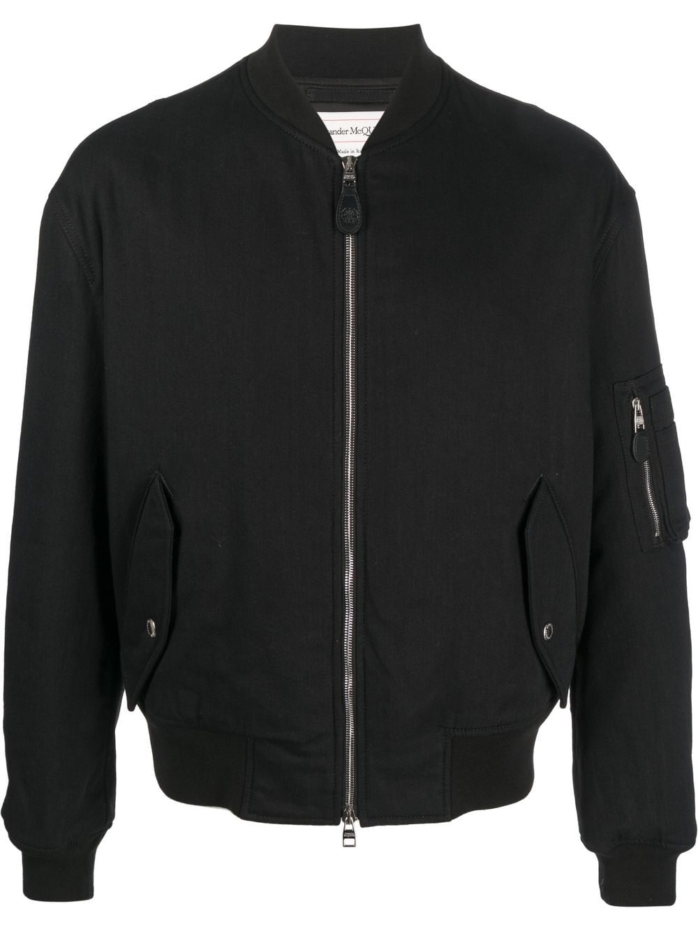 Shop Alexander Mcqueen Embroidered-logo Zip-up Bomber Jacket In Black