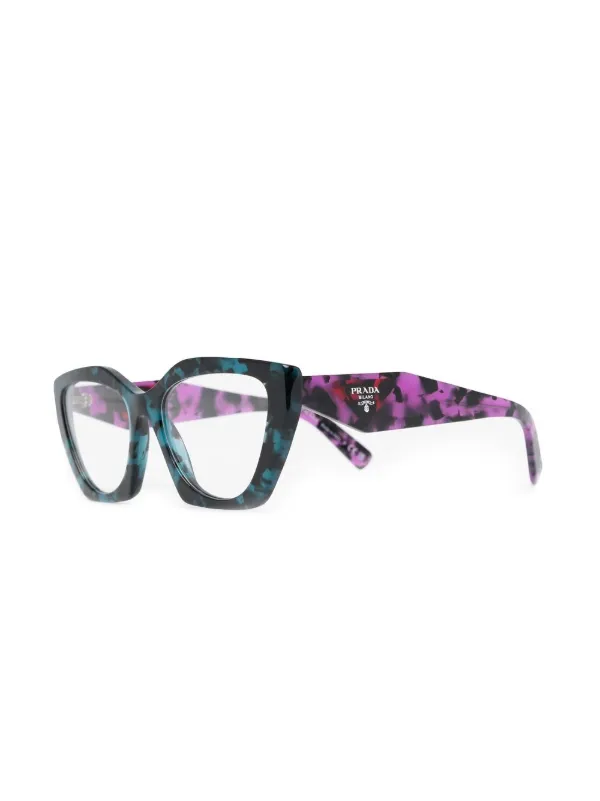 Prada Eyewear トータスシェル キャットアイメガネフレーム | ブルー