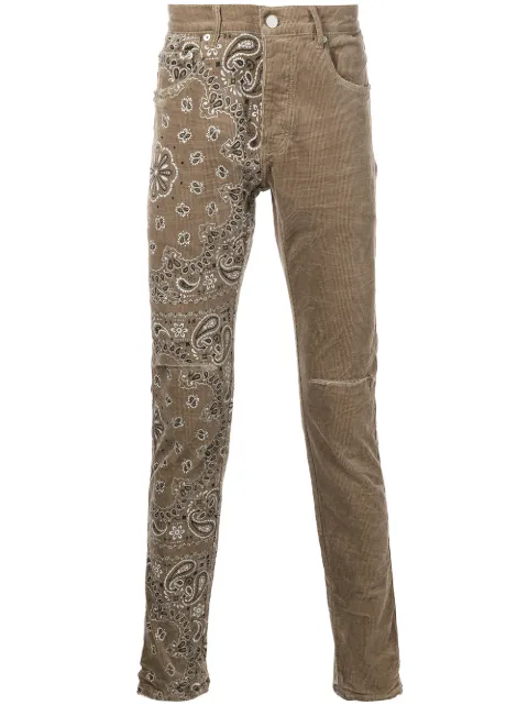 Purple Brand corduroy bandana-print skinny jeans
