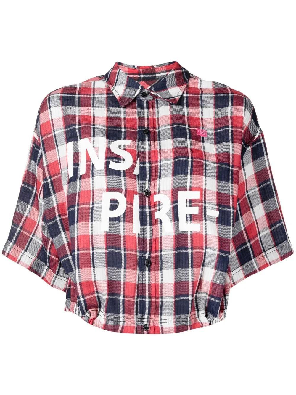 

izzue 'INS/PIRE-' cropped check shirt - Red