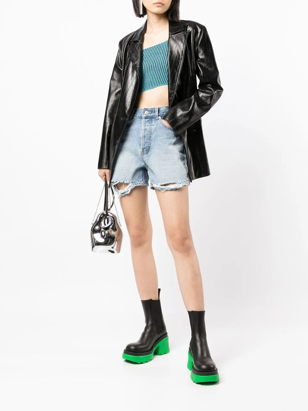  We11done Jeans Shorts Mit Heller Waschung   Blau 