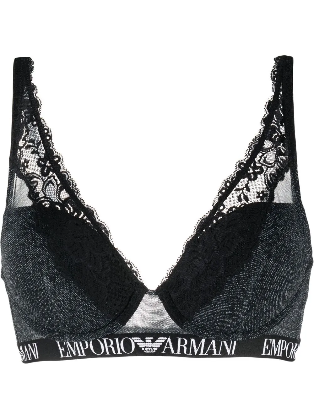 

Emporio Armani lace-design logo-band bra - Black