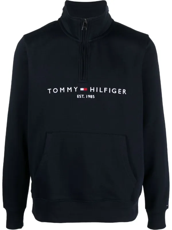 Tommy Hilfiger logo embroidered quarter zip Hoodie Farfetch