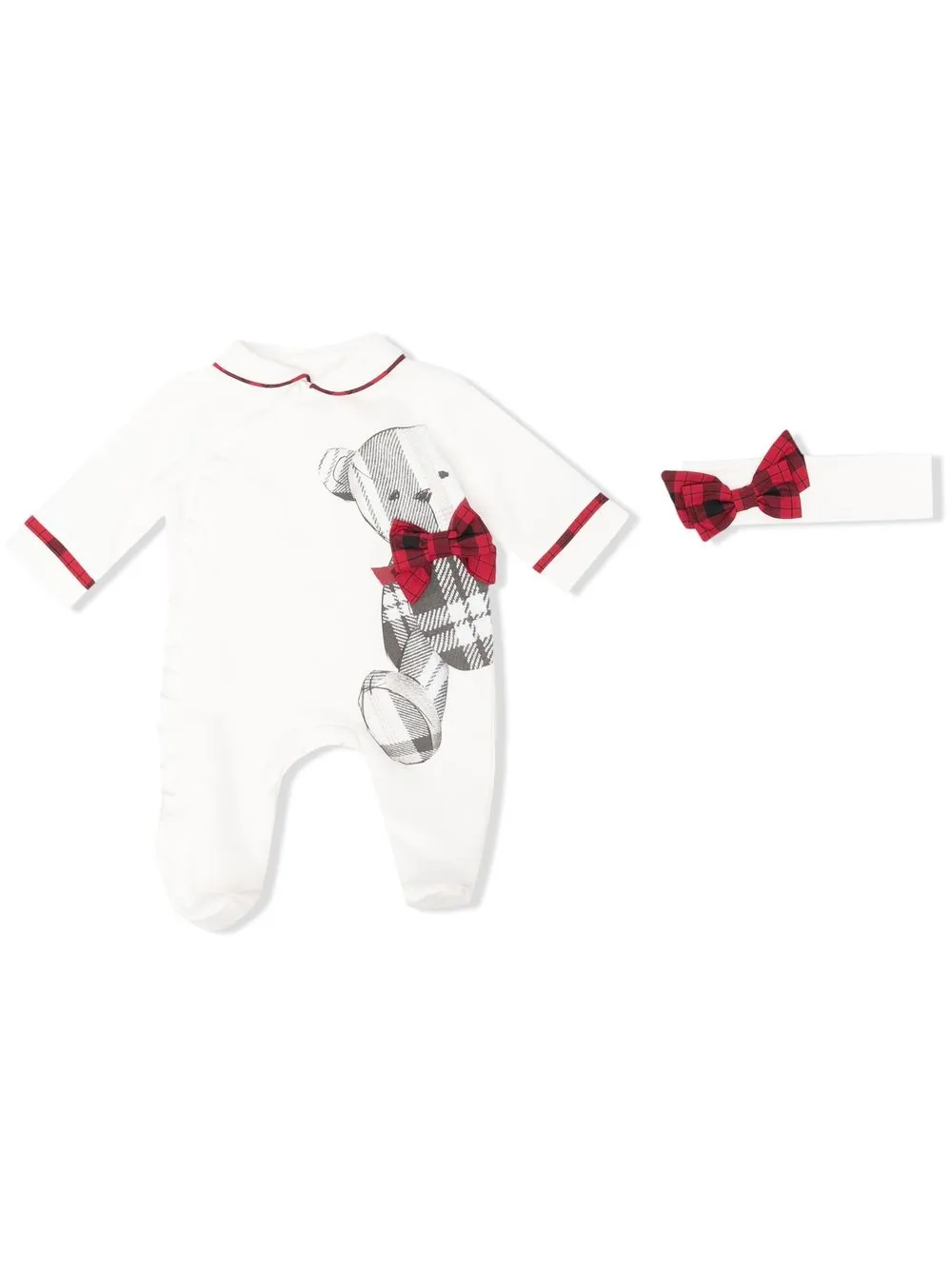 

Lapin House tartan teddy-bear babygrow-set - White