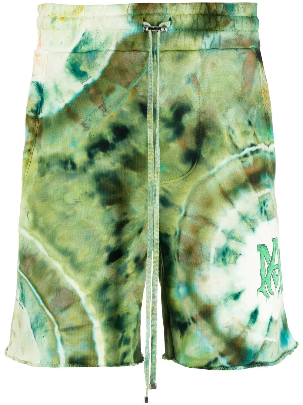 

AMIRI tie-dye logo-print cotton shorts - Green