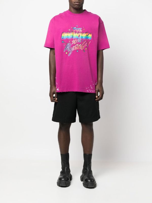 BALENCIAGA over tshirt with multilanguage logo print  Pink  Balenciaga  tshirt 641532 TJVI3 online on GIGLIOCOM