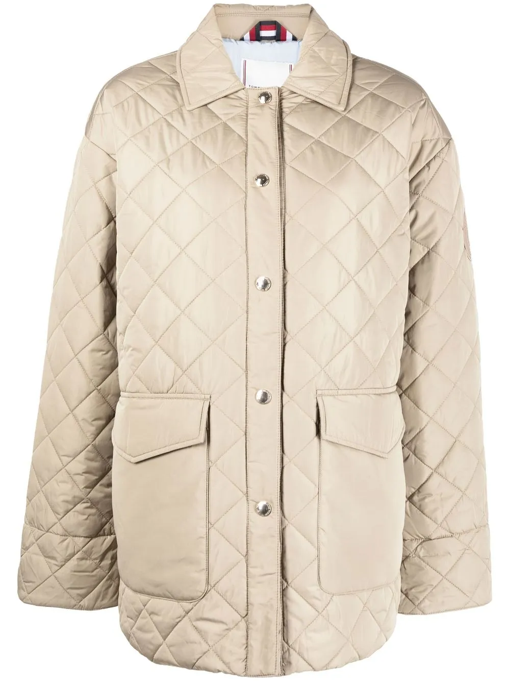 Shop Tommy Hilfiger Button-up Quilted Coat In Neutrals