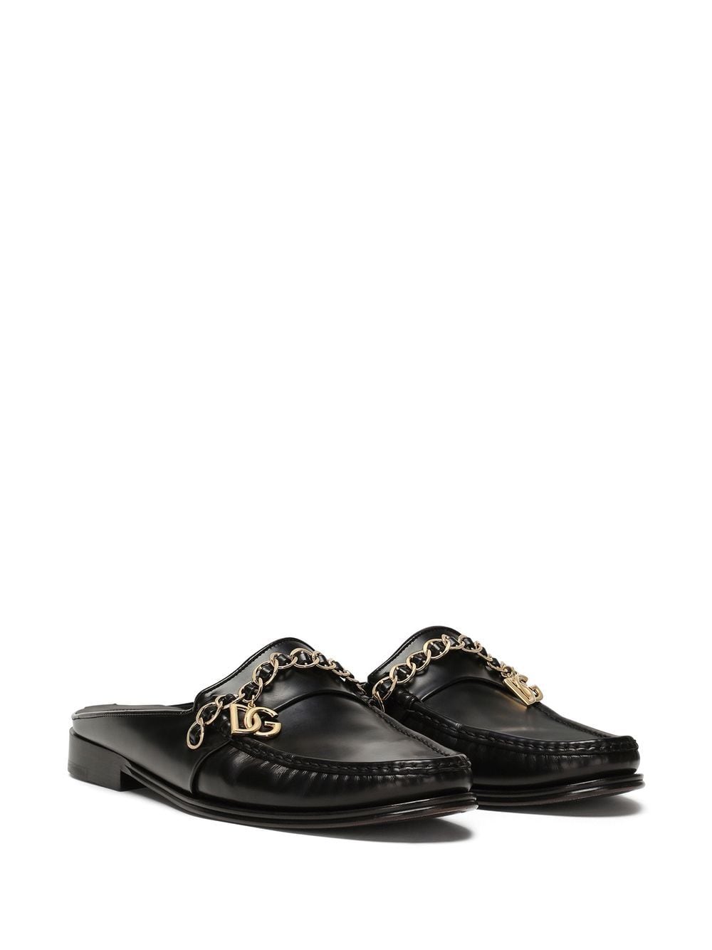 Dolce & Gabbana Leren slippers - Zwart