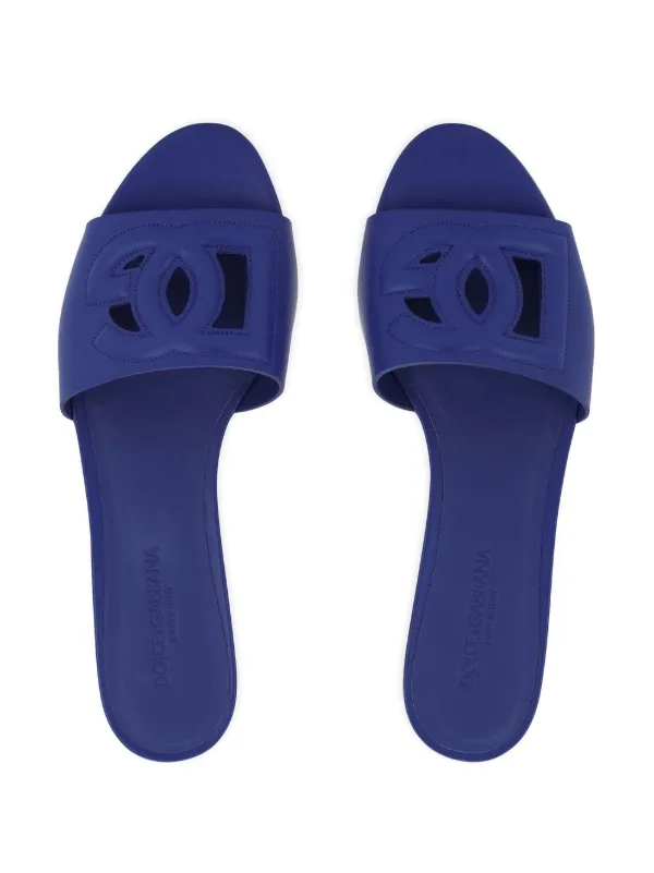 Dolce & Gabbana DG Logo Leather Slides | Blue | FARFETCH