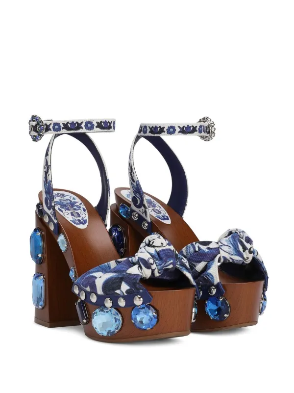 【関税込み】dolce & gabbana Maiolica' wedges Dolce & Gabbana Majolica-print 90mm Embellished Wedge