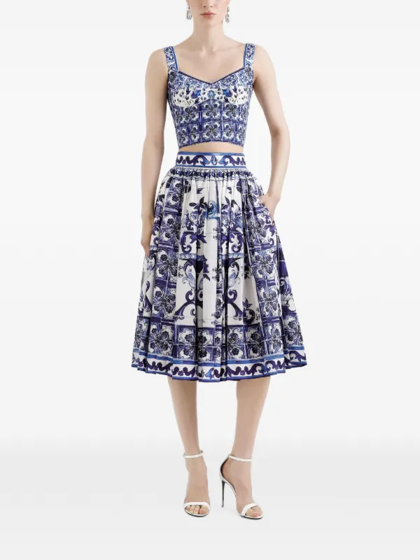Dolce & Gabbana Majolica-print Pleated Midi Skirt | Blue | FARFETCH