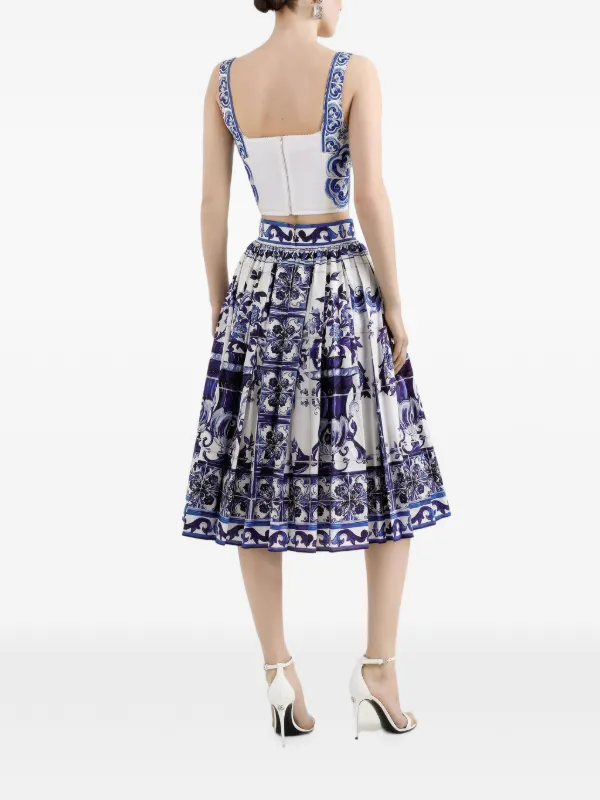 Dolce & Gabbana Majolica-print Pleated Midi Skirt | Blue | FARFETCH