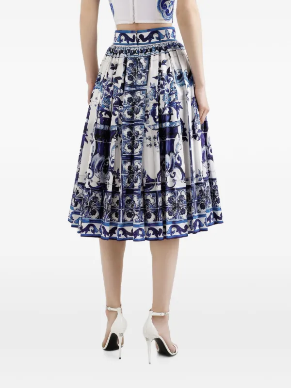 Dolce & Gabbana Majolica-print Pleated Midi Skirt | Blue | FARFETCH