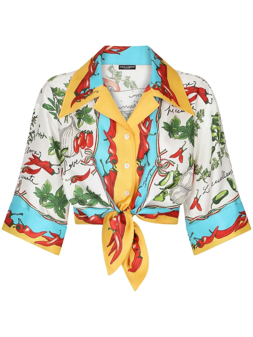 

Dolce & Gabbana vegetable print knot cropped shirt - White