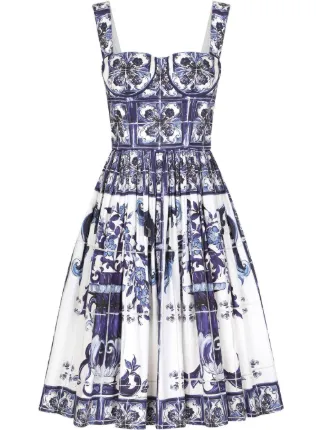 Dolce & Gabbana Majolica-print Bustier Midi Dress | White | FARFETCH