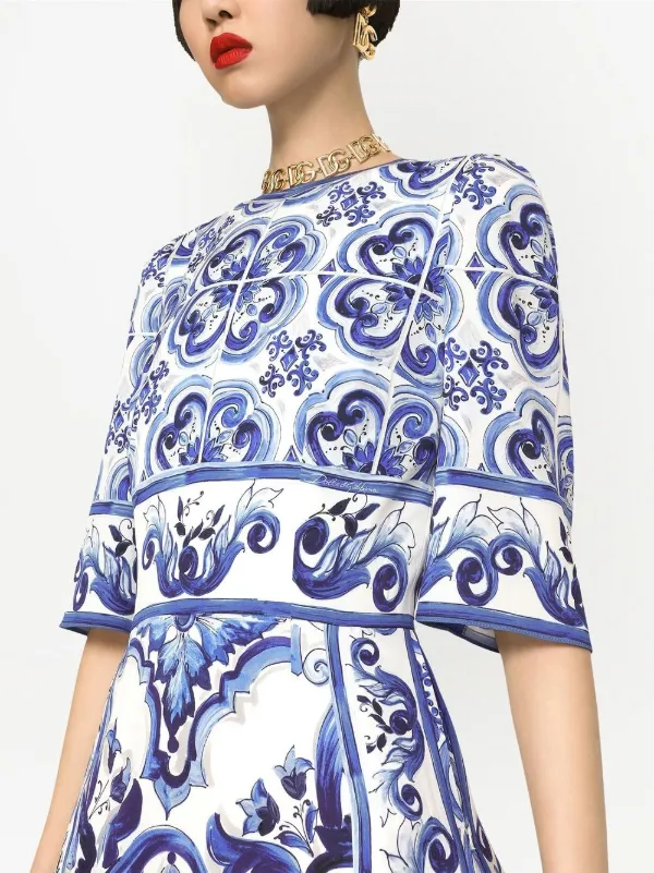 DOLCE & GABBANA - Majolica Print Silk Dress Dolce & Gabbana