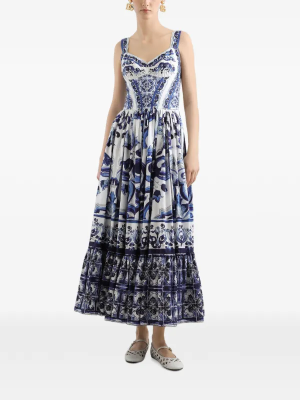 Dolce & Gabbana Majolica-print Bustier Maxi Dress | Blue | FARFETCH