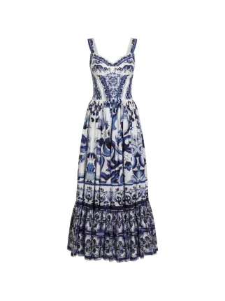 Dolce & Gabbana Majolica-print Bustier Maxi Dress | Blue | FARFETCH UK