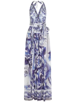 Dolce & Gabbana Calf-length Corset Dress In Majolica-print Cotton Poplin - Woman Dresses Blue Cotton 46 Dolce & Gabbana Calf-length Corset Dress In Majolica-print Cotton Poplin - Woman Dresses Blue Cotton 46