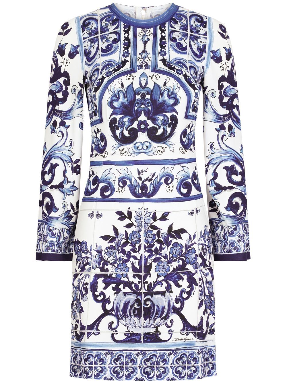 Shop Dolce & Gabbana Majolica-print Organzine Minidress In Blue
