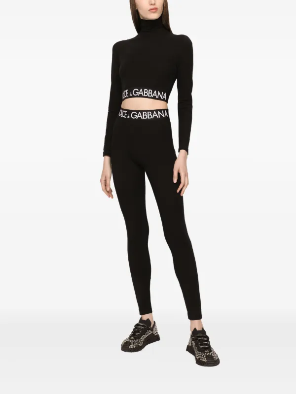 Dolce & Gabbana logo-waistband Jersey Leggings | Black
