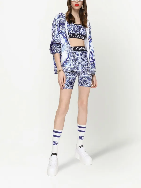 【関税&送料込】Dolce&Gabbana Maiolica Shorts Majolica-print silk jogging shorts in Print for Men