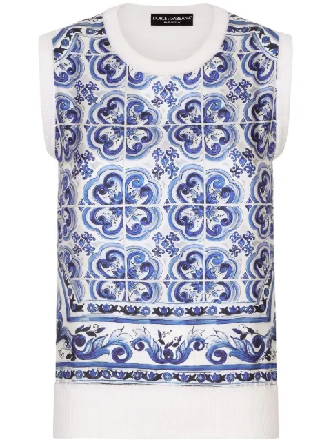 Dolce & Gabbana Majolica-print sleeveless knitted top