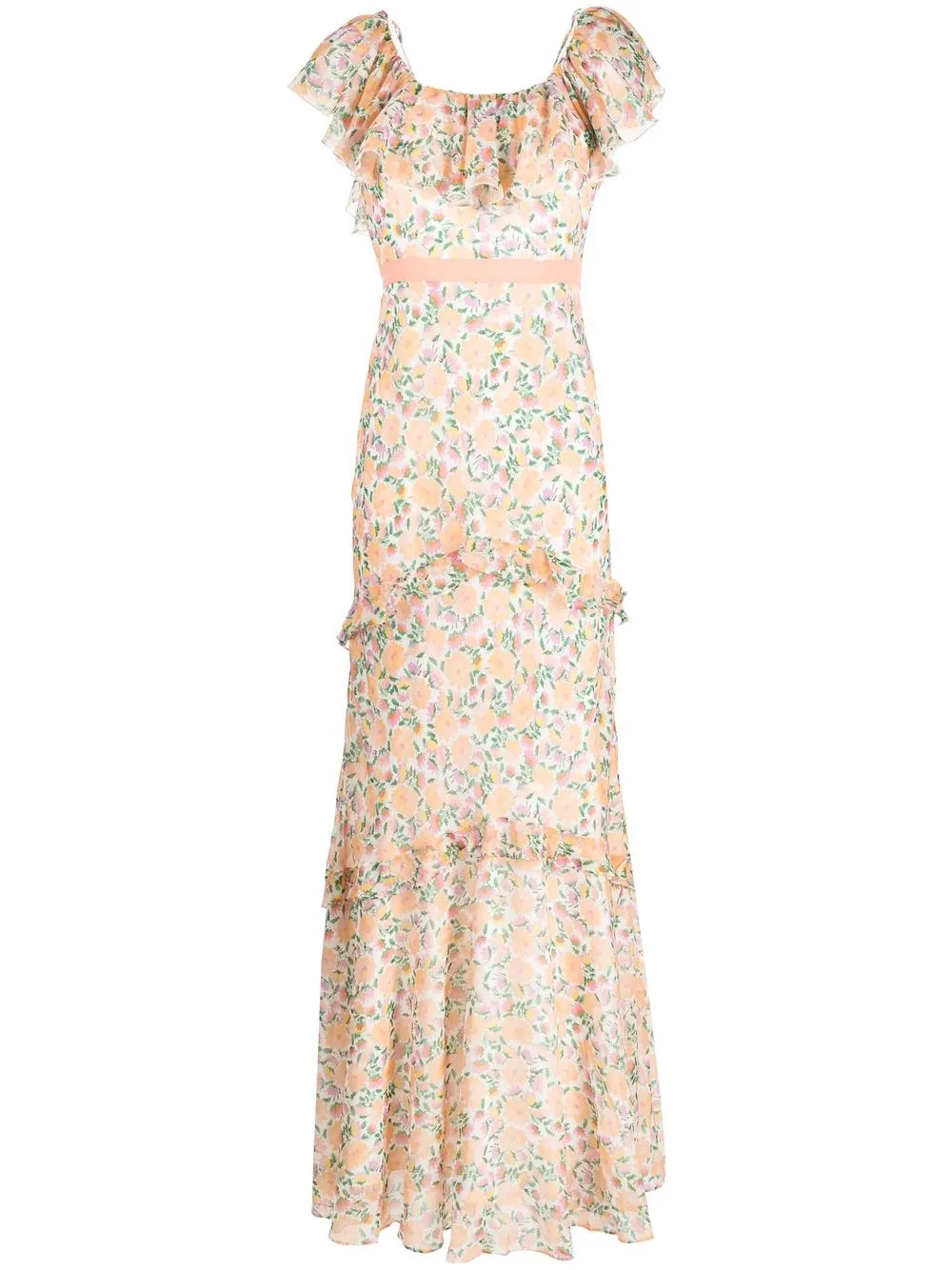 

Saloni floral-print ruffled maxi-dress - Pink